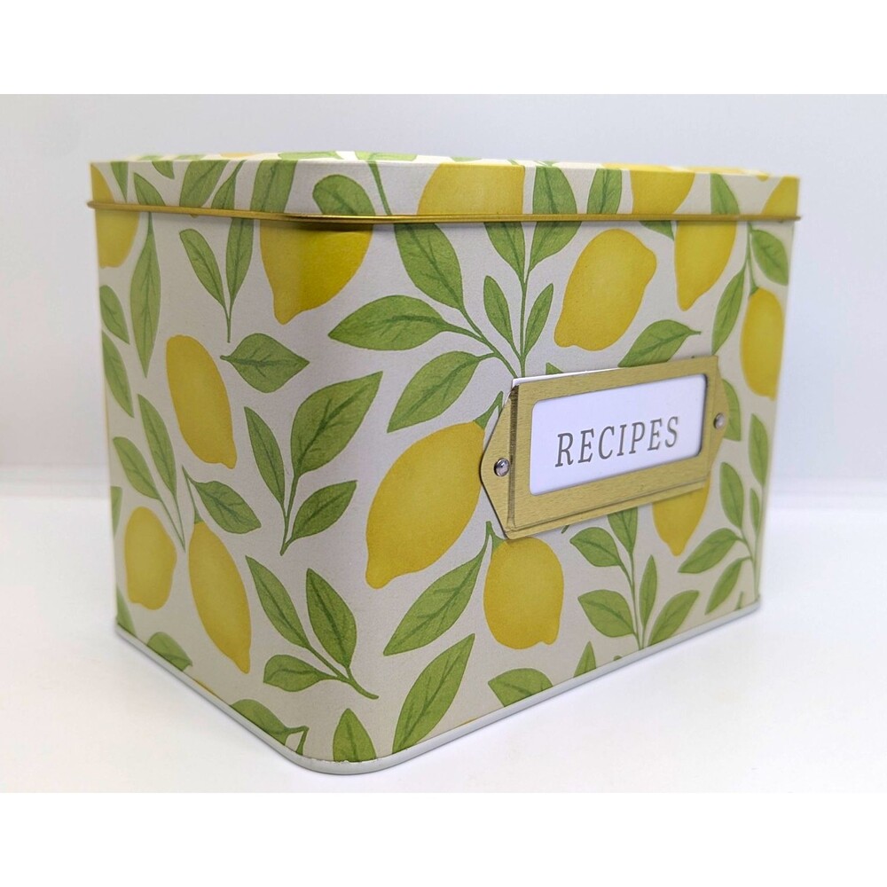 NEW Lemon Recipe Tin Box Cards Dividers Recipes Vintage Style Country Kitchen